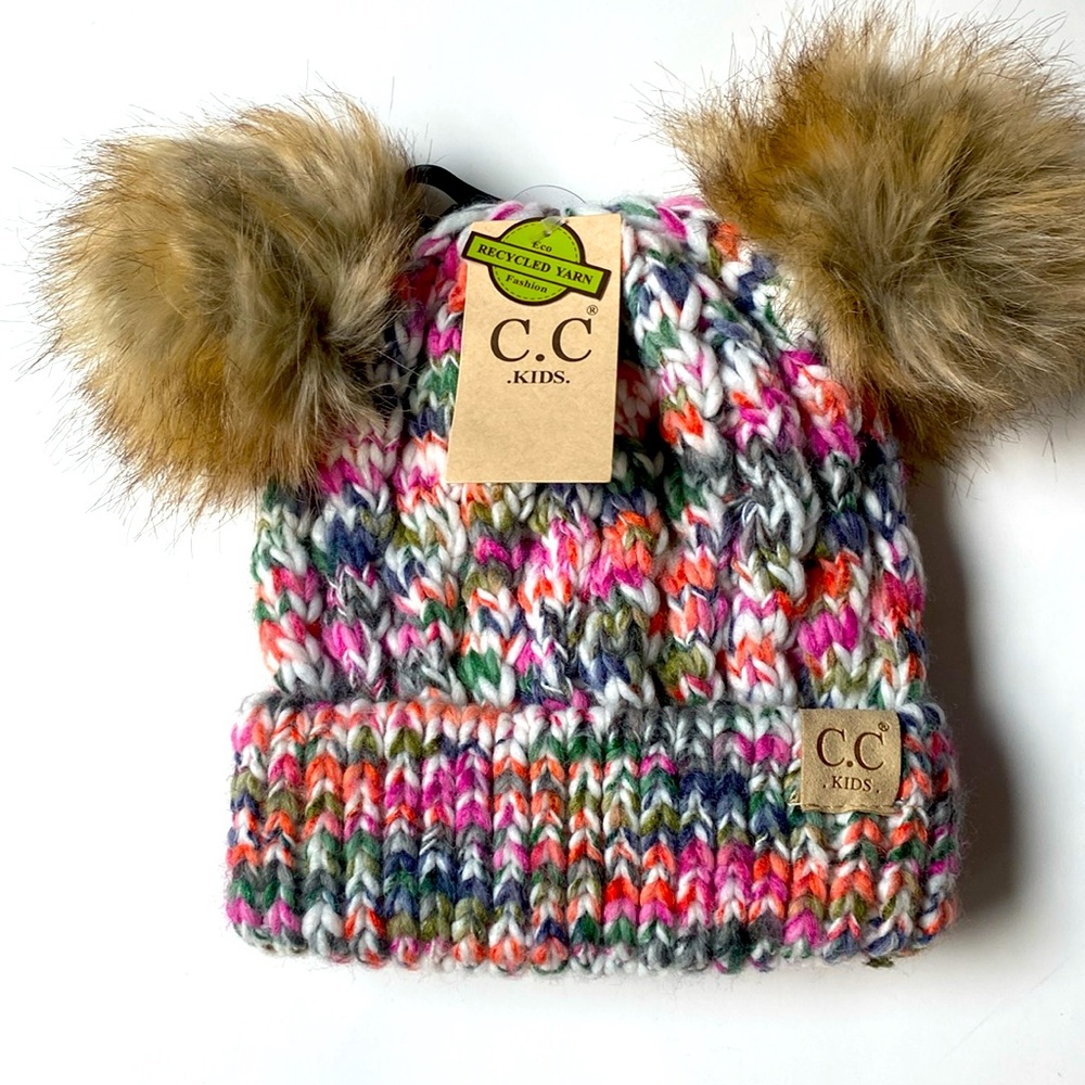 **CC Beanie Kids Double Pom. Multi Color NEW